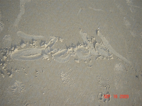 I wrote my name in the sand with my shoe.